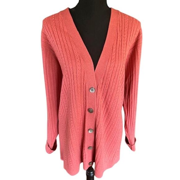 Precious Fibers L Cashmere Silk Coral Button Front Cardigan Sweater size Large - Picture 2 of 5